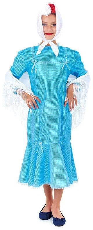 Disfraz de Chulapa Madrileña Azul con Lunares para Niña Chulapos y Chulapas Infantiles Partilandia